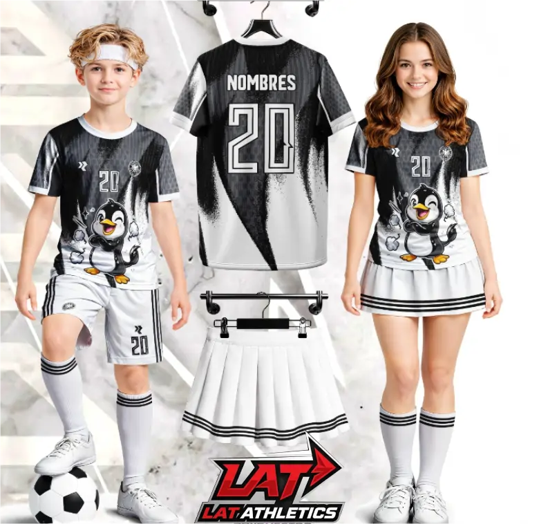 conjunto deportivo personalizado pinguino con falda  short para niños