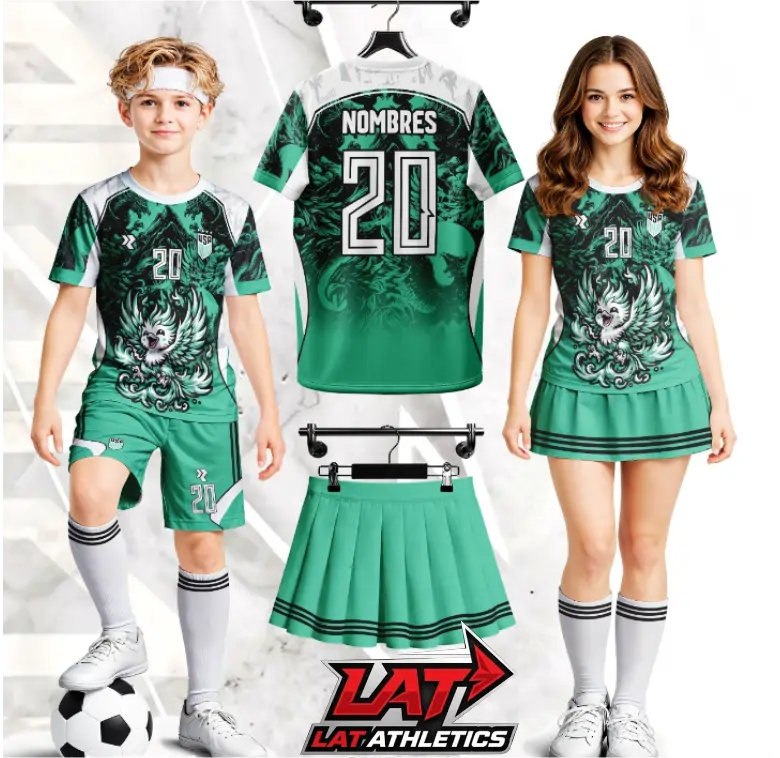 conjunto deportivo color verde personalizado con falda  short para niños