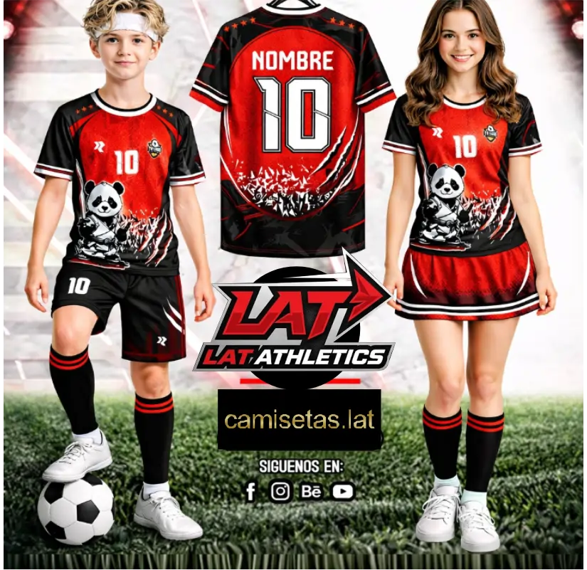 Conjunto deportivo rojo con oso panda para olimpiadas