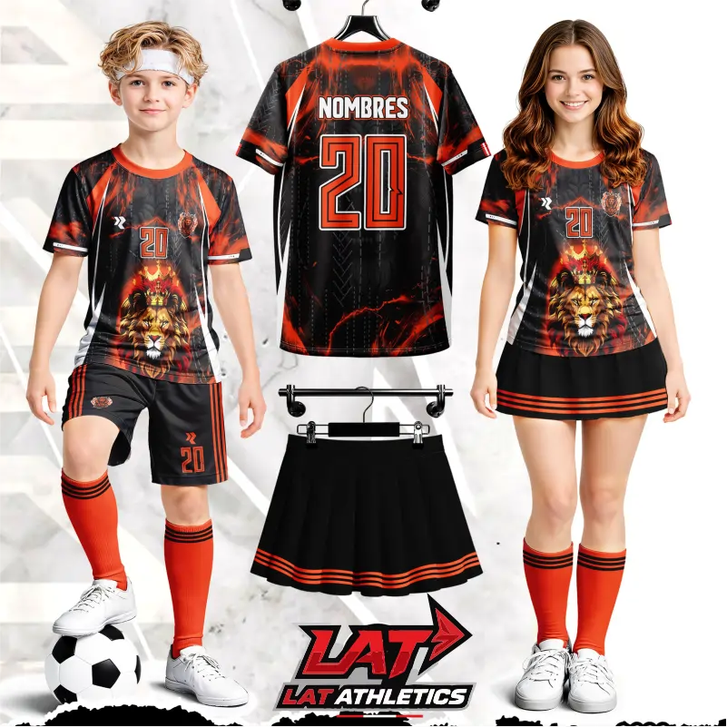conjunto deportivo negro y rojo con leon