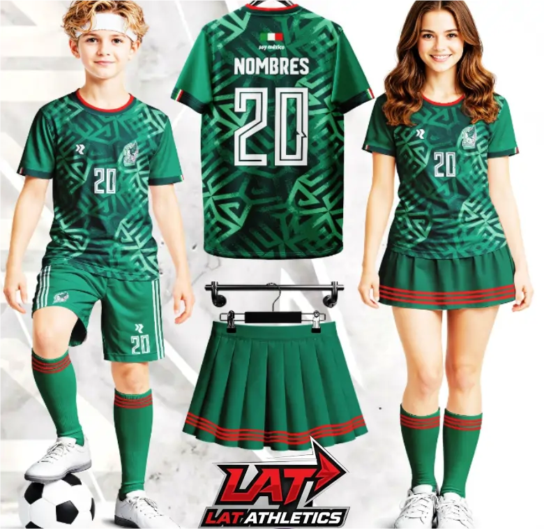 conjunto deportivo personalizado color verde trama con falda  short para niños